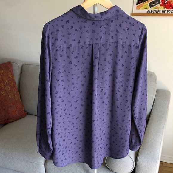 Reitmans Blouse Button Down Office Casual Roll-Up Sleeves Floral Purple Large - Picture 2 of 14